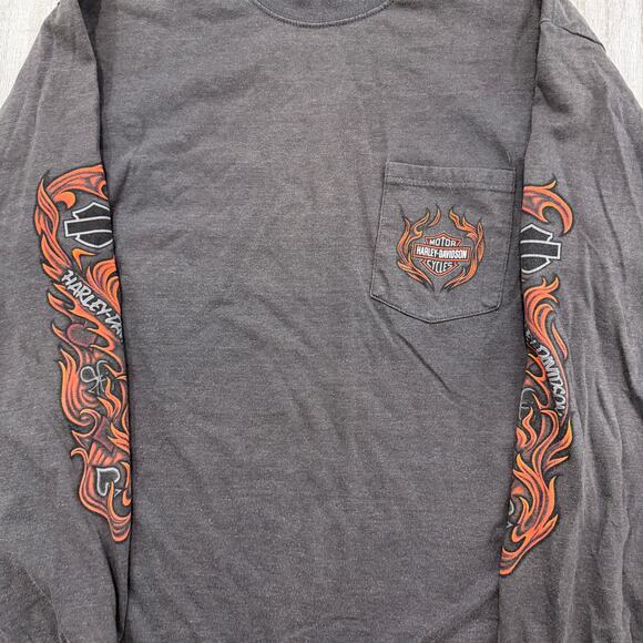 Vintage Harley Davidson Shirt Men's Large Gray Flame Sleeves y2k Biker Grunge - Picture 3 of 9